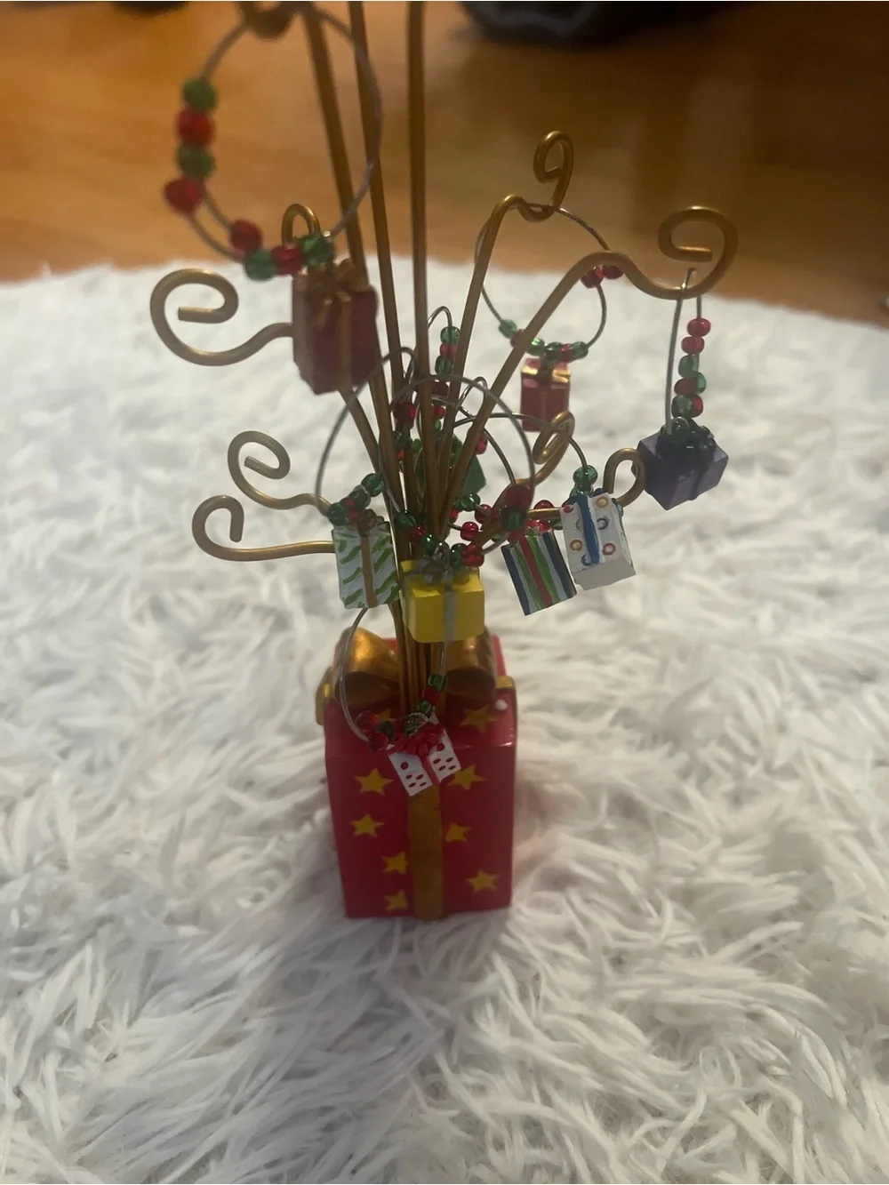 Festive Red & Gold Mini Gift Tree Ornament